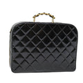 CHANEL Matelasse Chain Hand Bag Enamel Black Gold CC yk14913