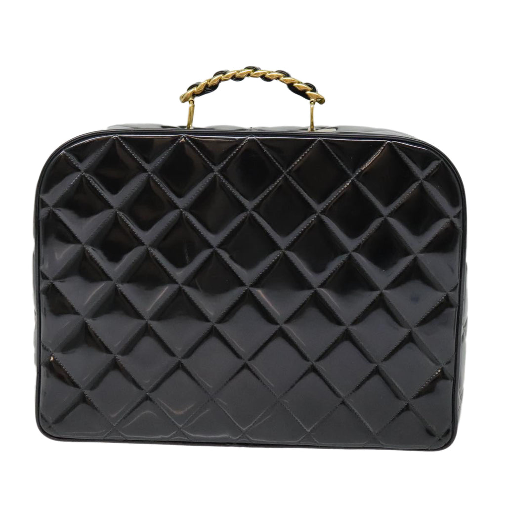 CHANEL Matelasse Chain Hand Bag Enamel Black Gold CC yk14913