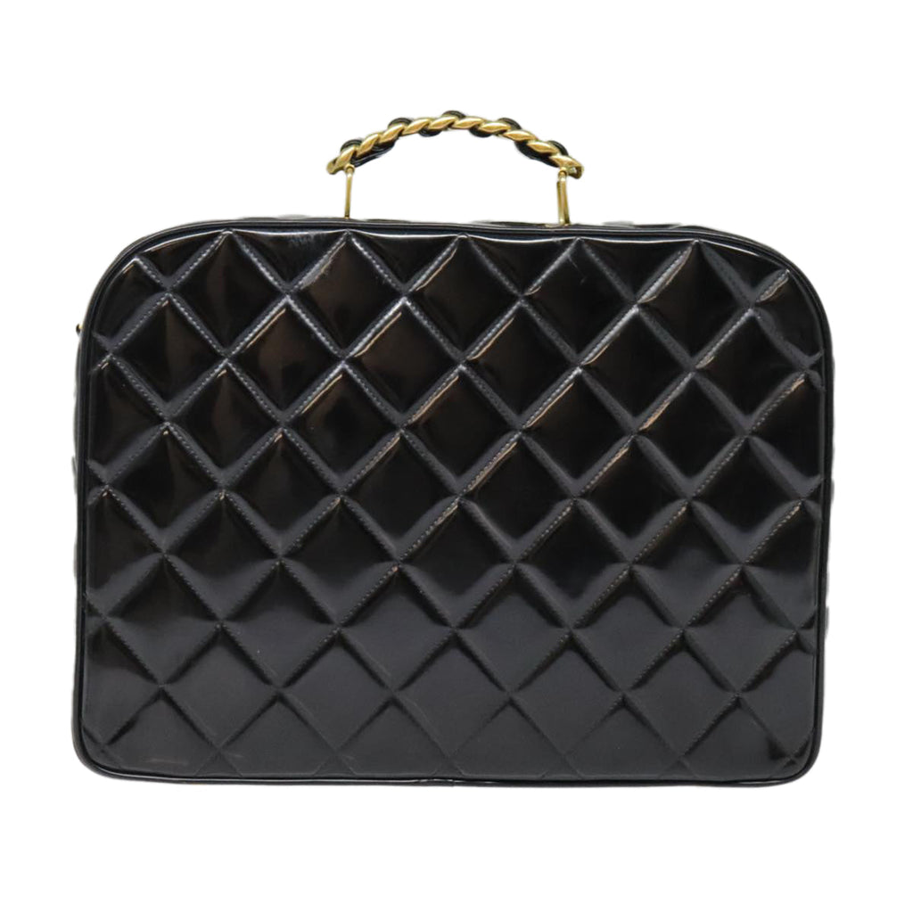CHANEL Matelasse Chain Hand Bag Enamel Black Gold CC yk14913