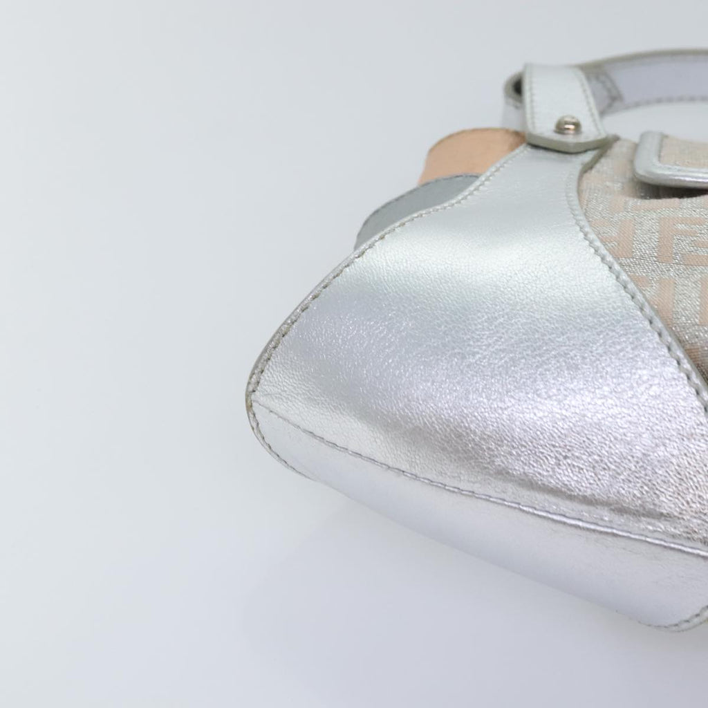 FENDI Zucchino Canvas Hand Bag Silver Black yk14936