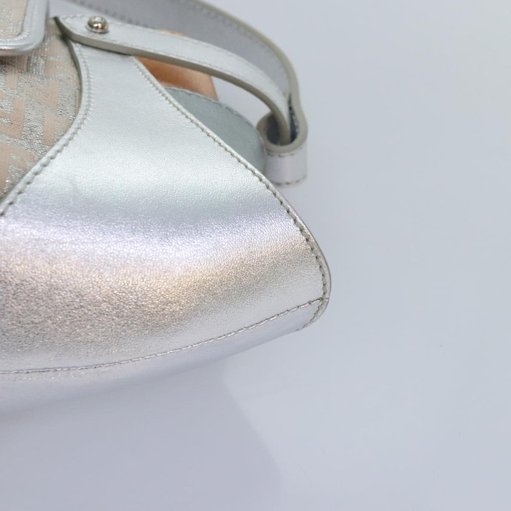 FENDI Zucchino Canvas Hand Bag Silver Black yk14936
