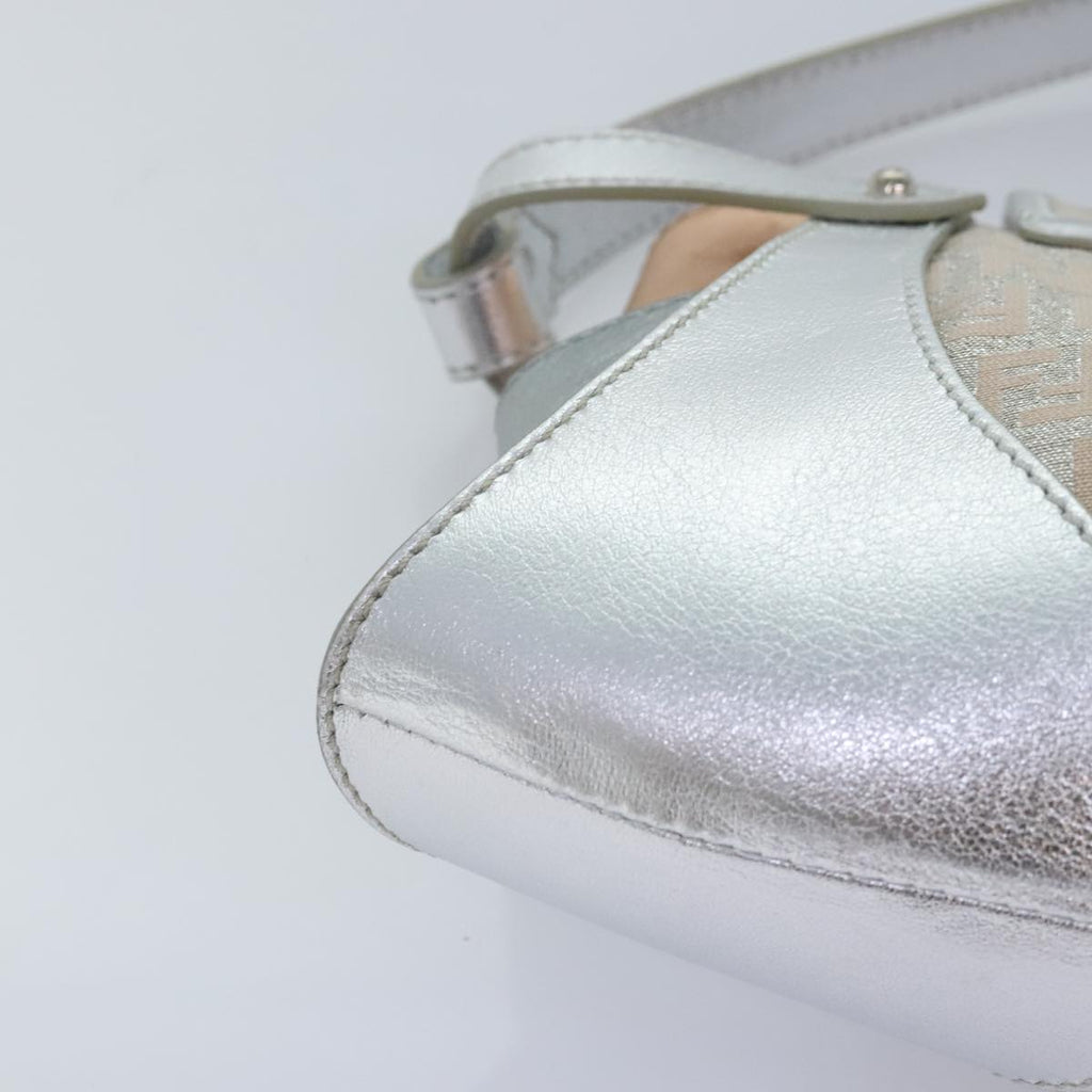 FENDI Zucchino Canvas Hand Bag Silver Black yk14936