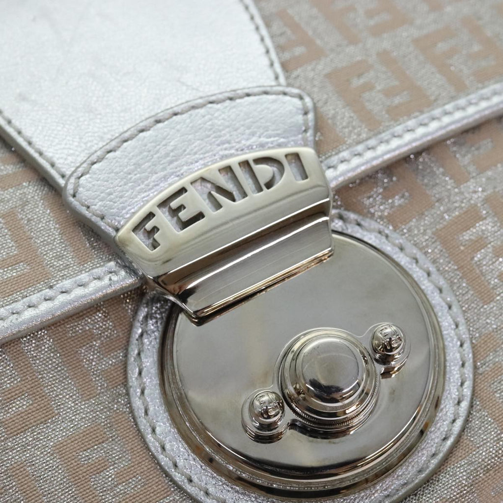 FENDI Zucchino Canvas Hand Bag Silver Black yk14936