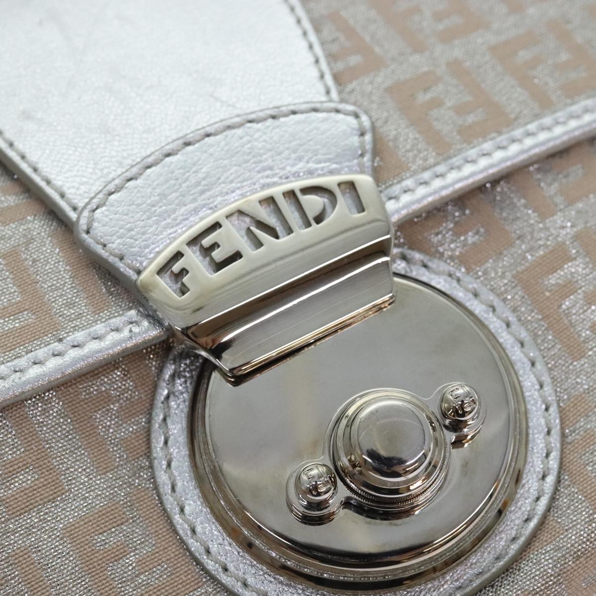 FENDI Zucchino Canvas Hand Bag Silver Black yk14936