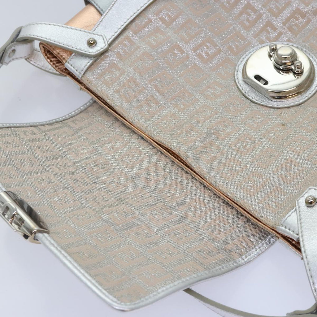 FENDI Zucchino Canvas Hand Bag Silver Black yk14936