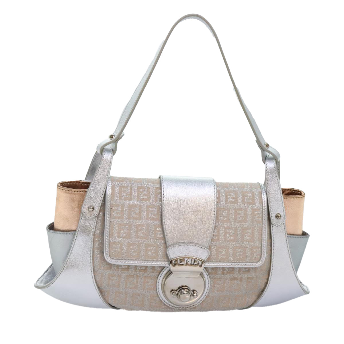 FENDI Zucchino Canvas Hand Bag Silver Black yk14936