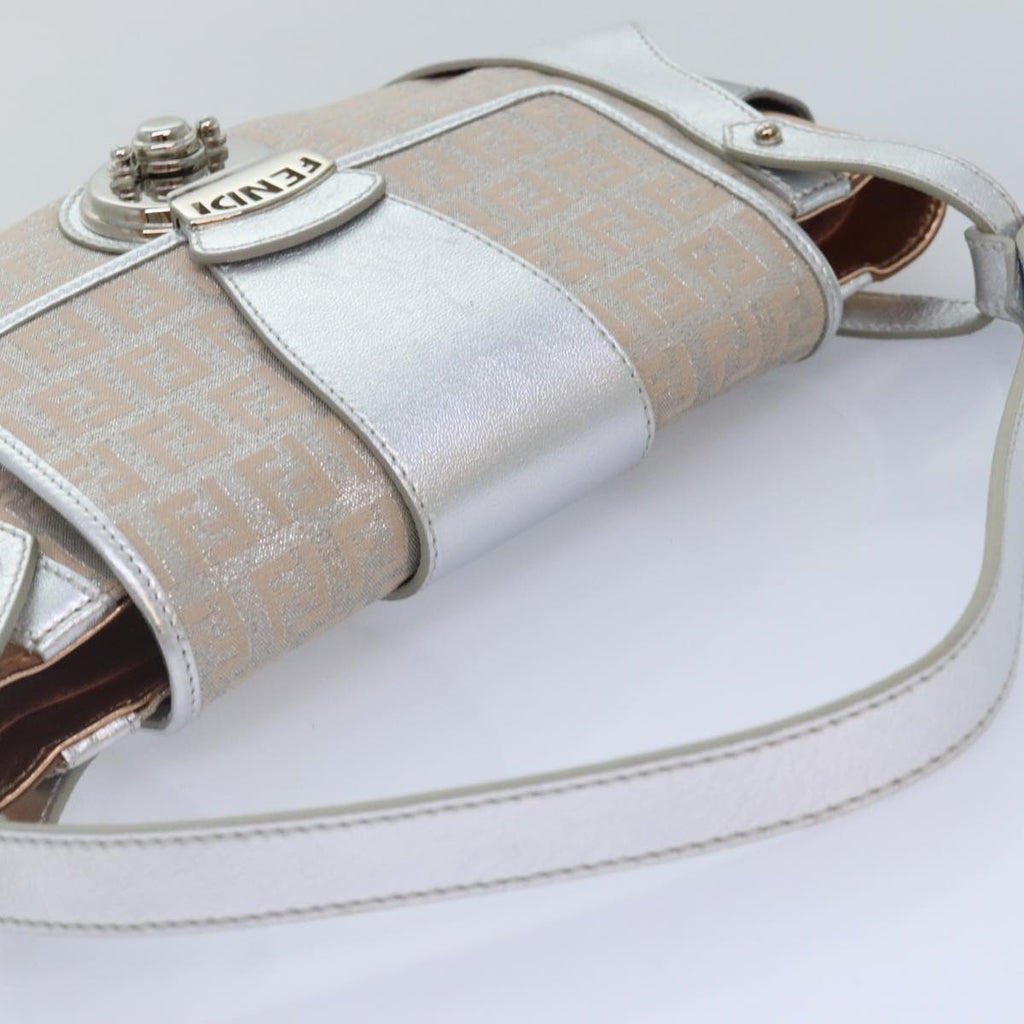 FENDI Zucchino Canvas Hand Bag Silver Black yk14936