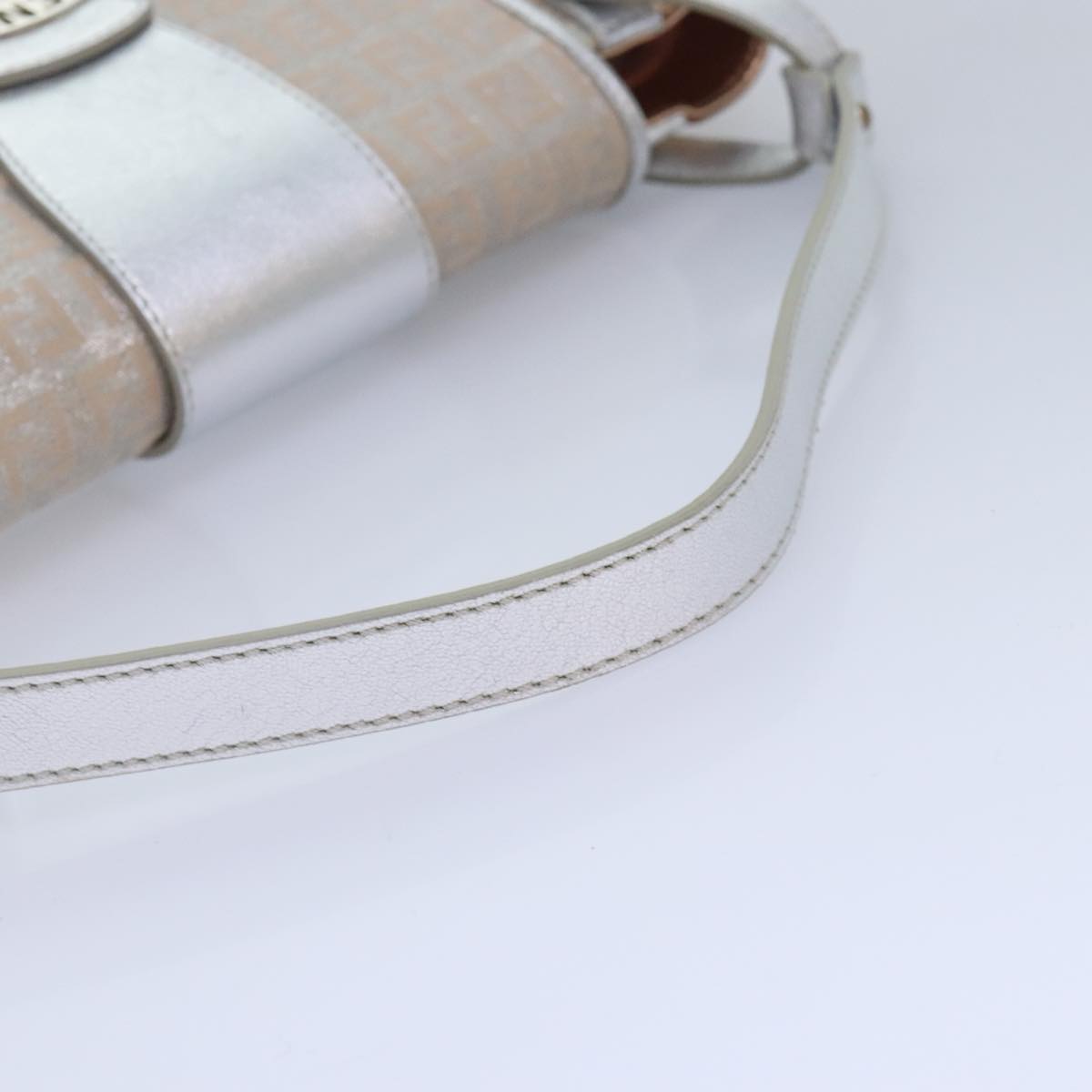 FENDI Zucchino Canvas Hand Bag Silver Black yk14936