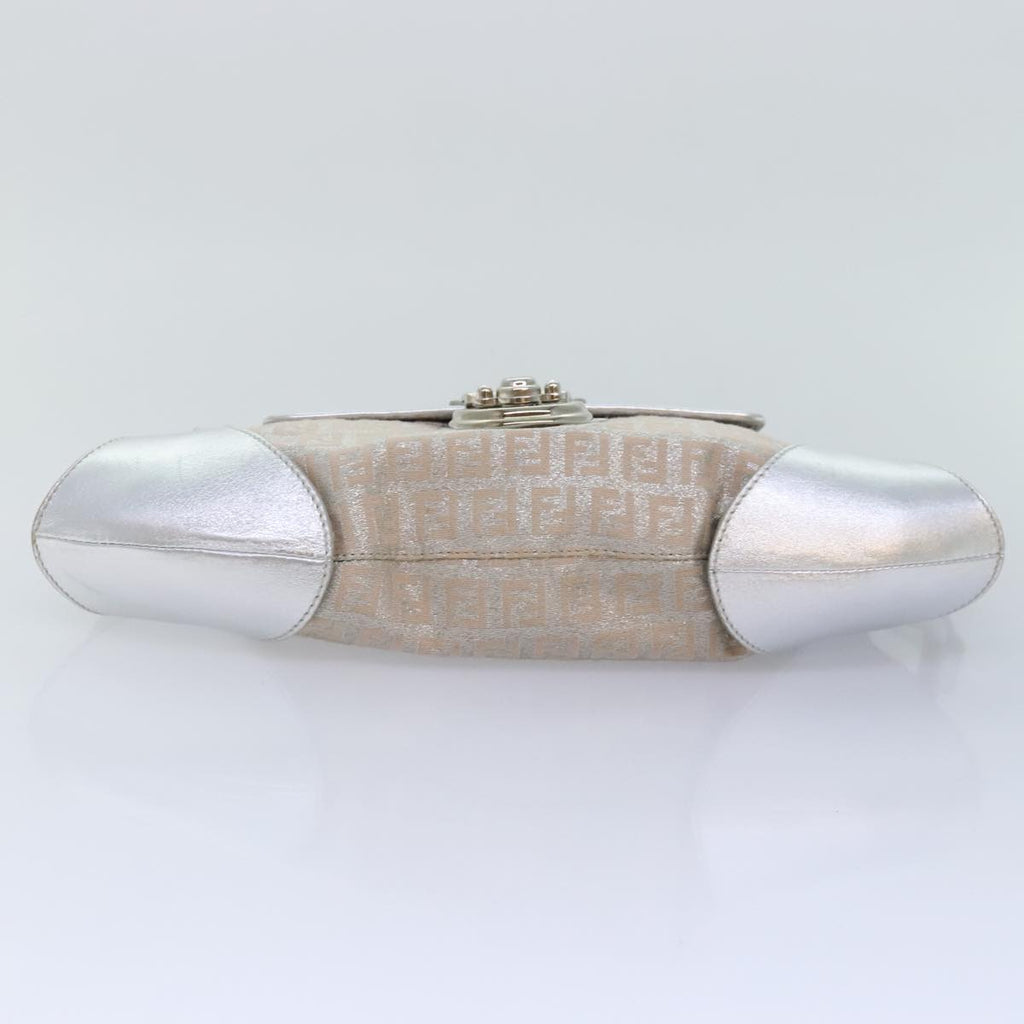 FENDI Zucchino Canvas Hand Bag Silver Black yk14936