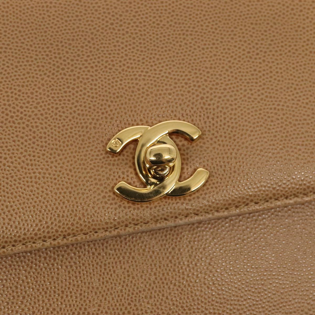CHANEL Turn Lock Shoulder Bag Caviar Skin Beige Gold CC yk14960A