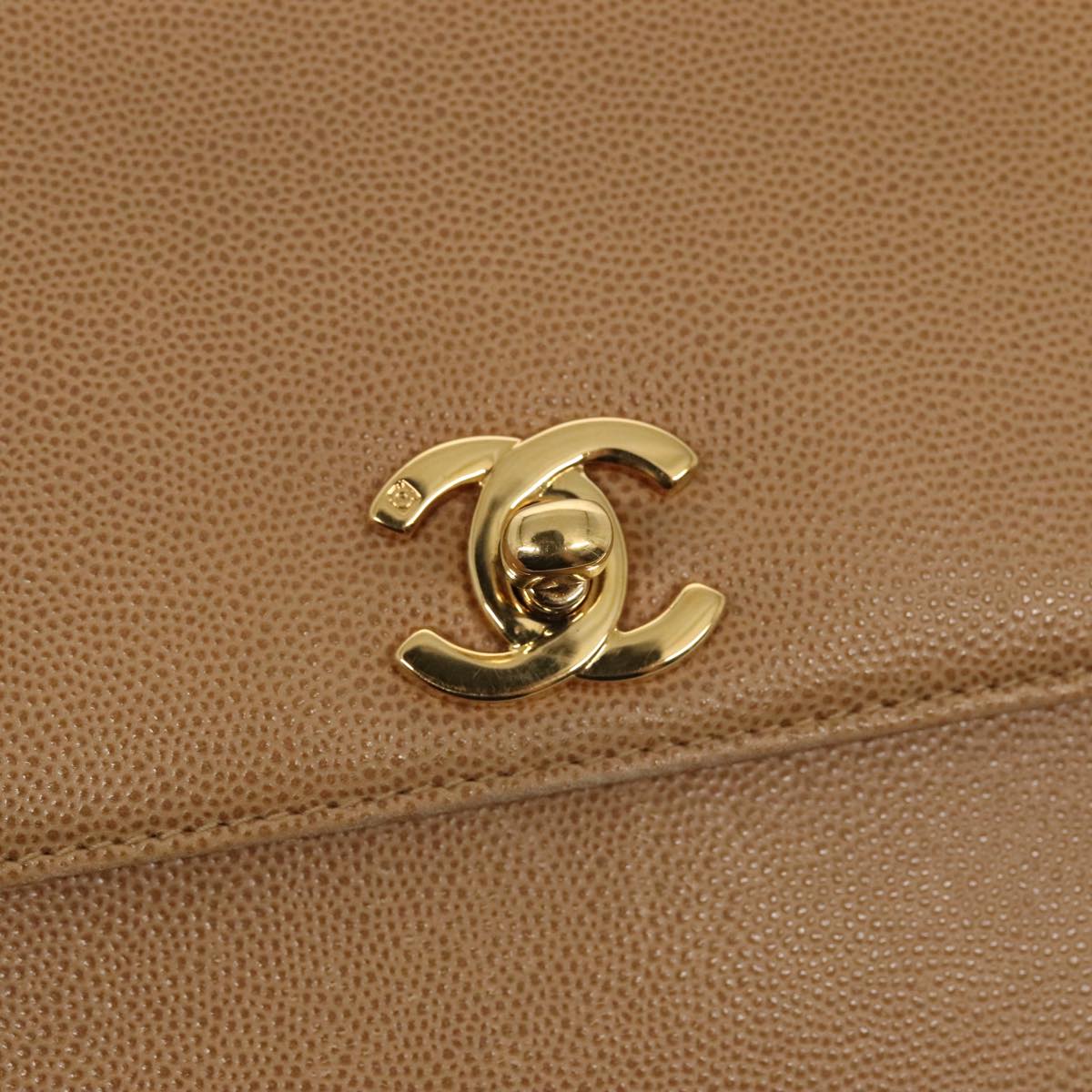 CHANEL Turn Lock Shoulder Bag Caviar Skin Beige Gold CC yk14960A