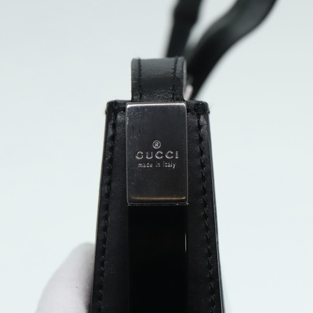 GUCCI Shoulder Bag Leather Black Silver yk14966