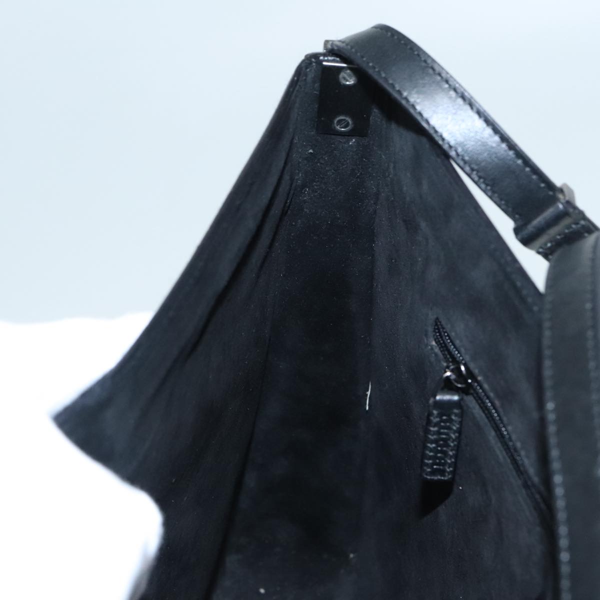 GUCCI Shoulder Bag Leather Black Silver yk14966