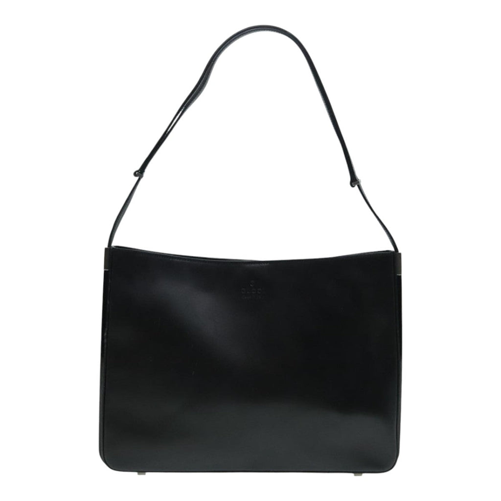 GUCCI Shoulder Bag Leather Black Silver yk14966