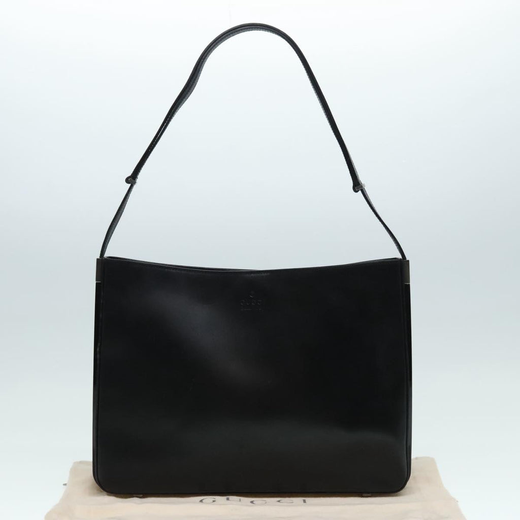 GUCCI Shoulder Bag Leather Black Silver yk14966