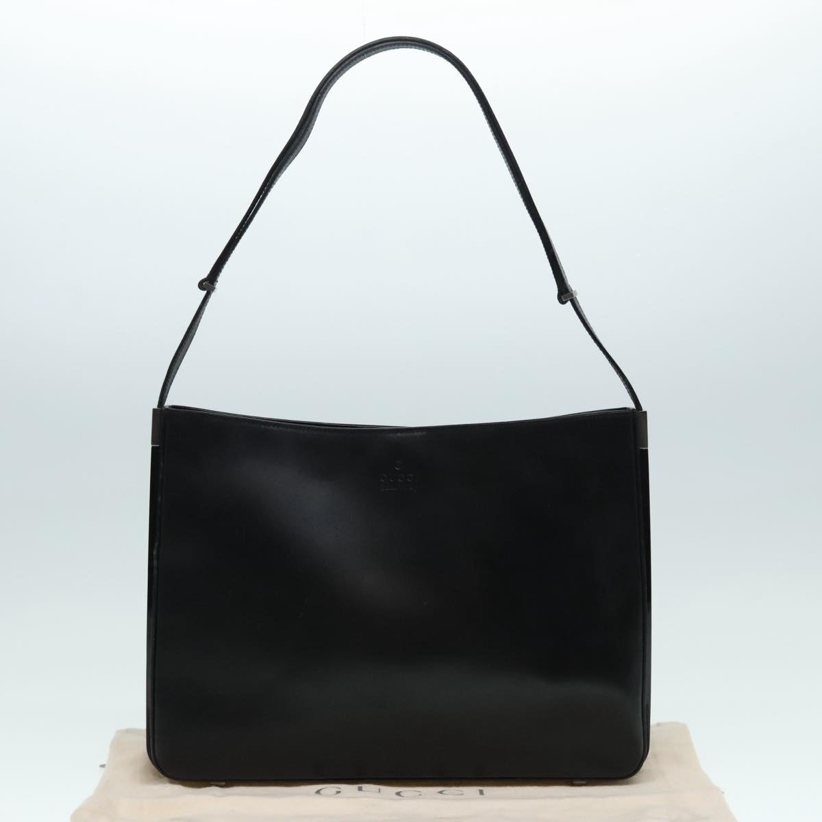 GUCCI Shoulder Bag Leather Black Silver yk14966