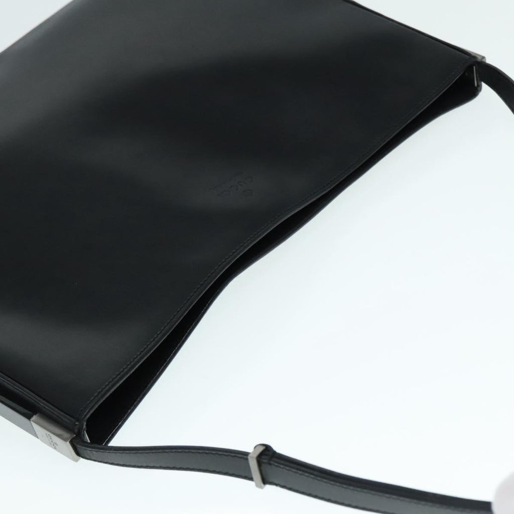 GUCCI Shoulder Bag Leather Black Silver yk14966