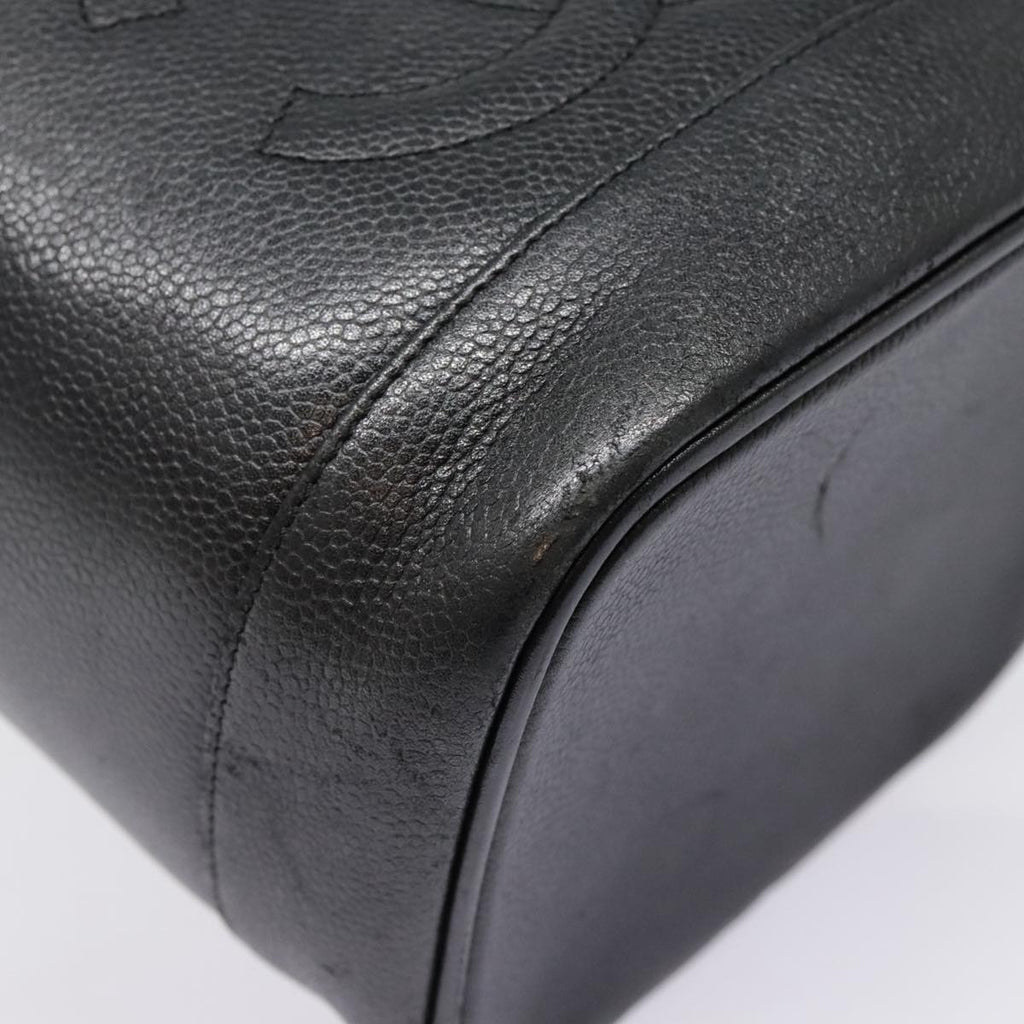 CHANEL COCO Mark Vanity Pouch Caviar Skin Black Gold CC yk14976