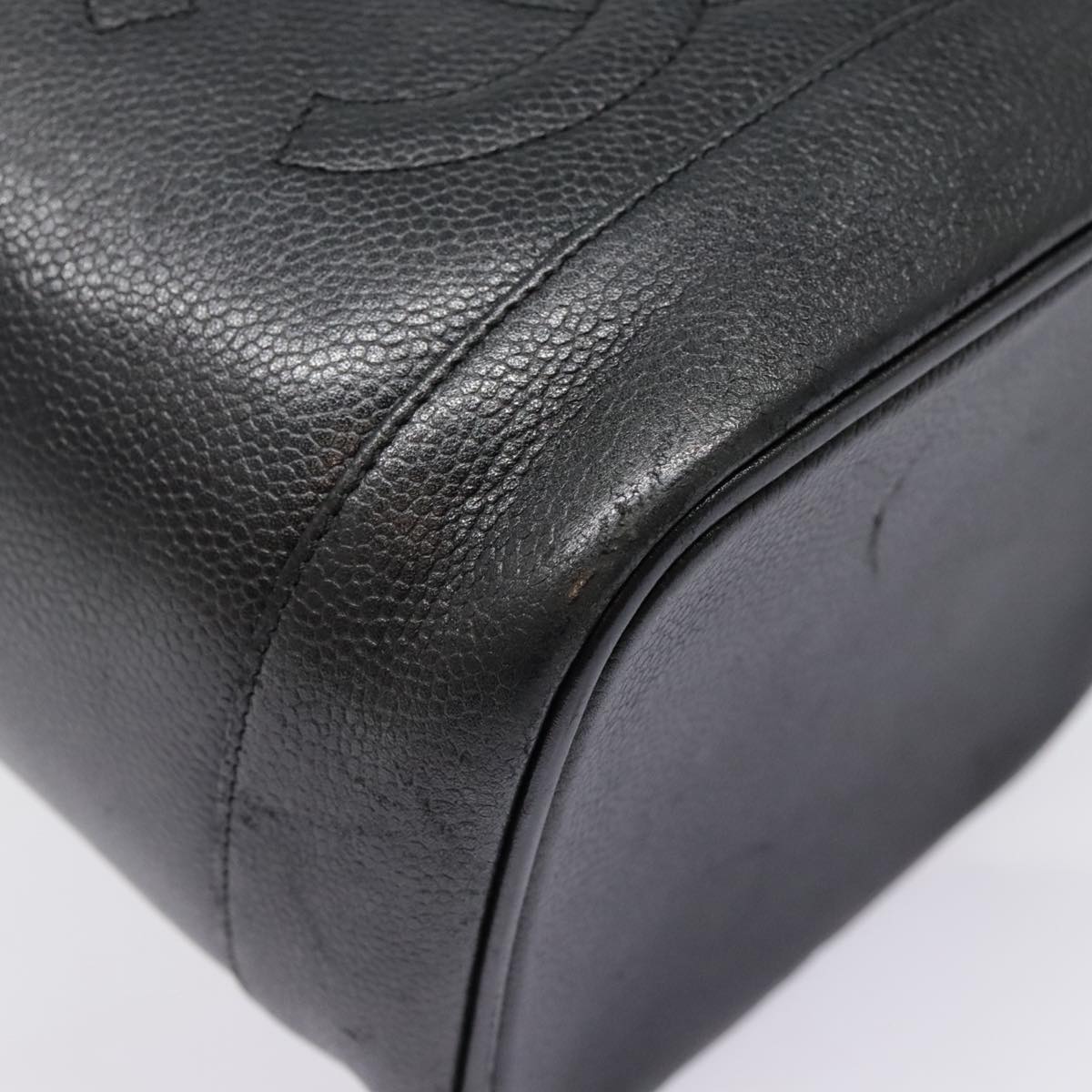 CHANEL COCO Mark Vanity Pouch Caviar Skin Black Gold CC yk14976
