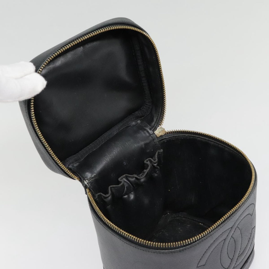 CHANEL COCO Mark Vanity Pouch Caviar Skin Black Gold CC yk14976