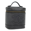 CHANEL COCO Mark Vanity Pouch Caviar Skin Black Gold CC yk14976