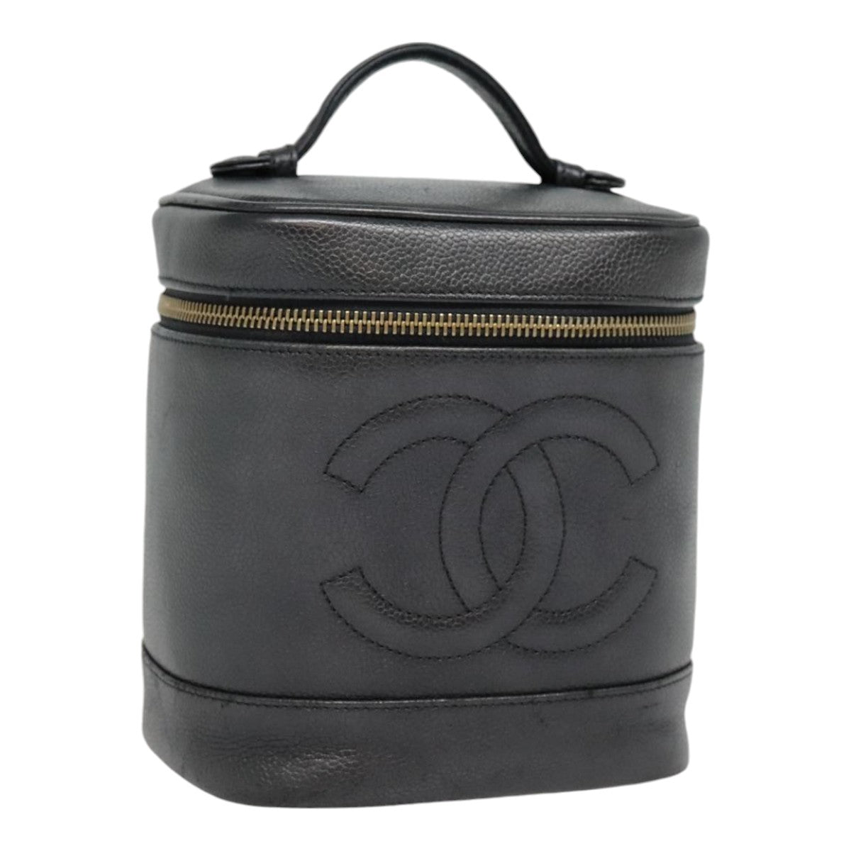 CHANEL COCO Mark Vanity Pouch Caviar Skin Black Gold CC yk14976