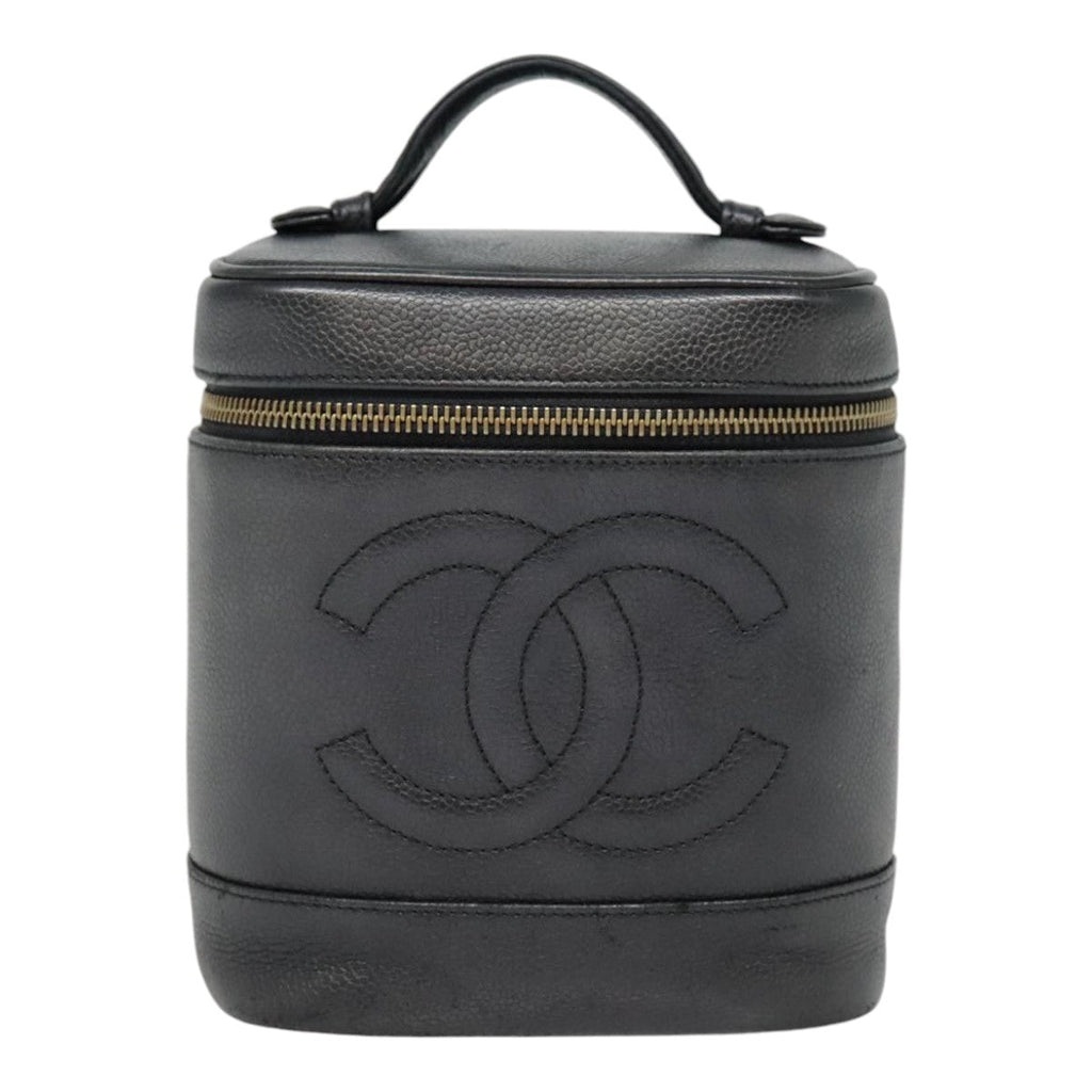 CHANEL COCO Mark Vanity Pouch Caviar Skin Black Gold CC yk14976