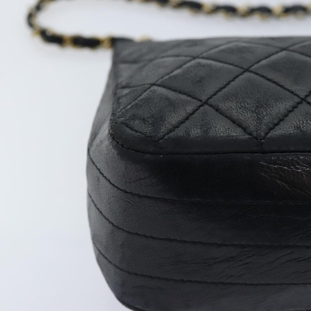 CHANEL Matelasse Turn Lock Chain Bag Lamb Skin Black Gold CC yk14979