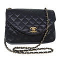 CHANEL Matelasse Turn Lock Chain Bag Lamb Skin Black Gold CC yk14979