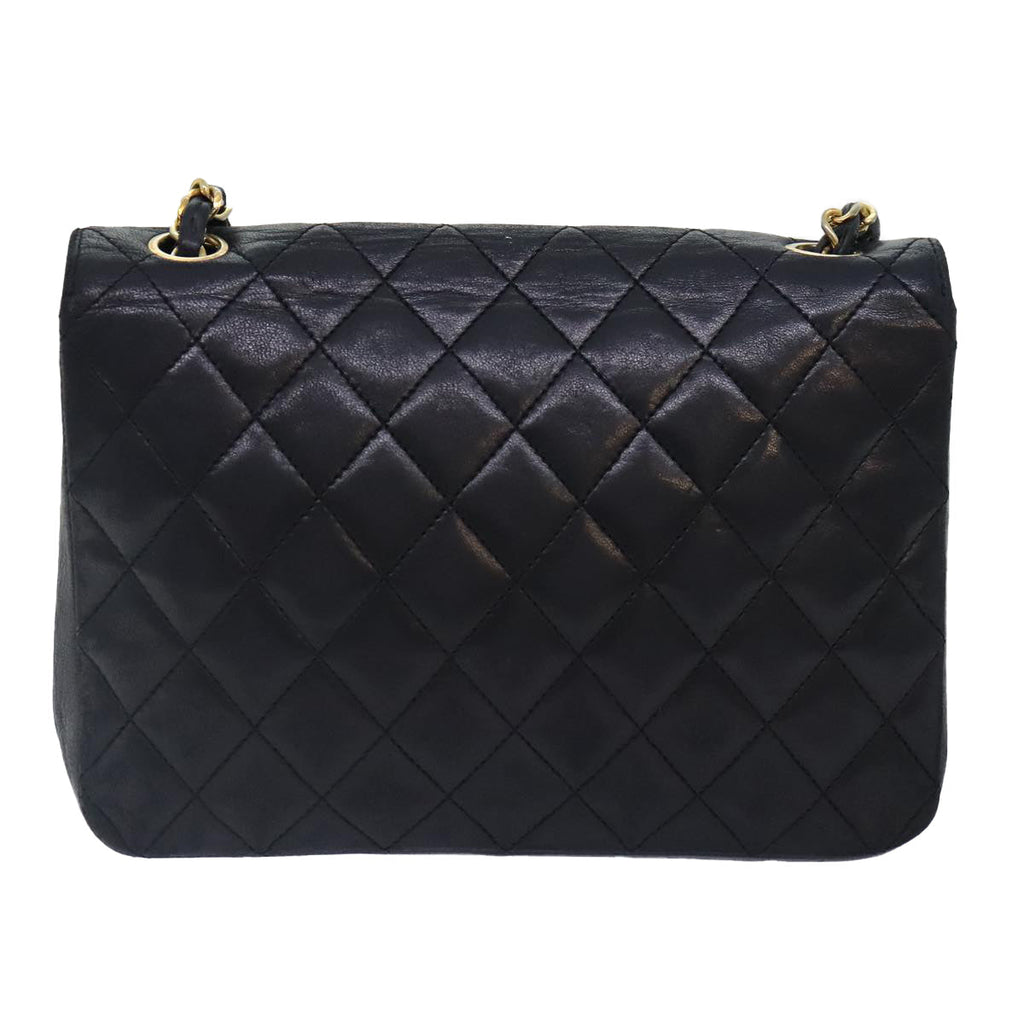 CHANEL Matelasse Turn Lock Chain Bag Lamb Skin Black Gold CC yk14979