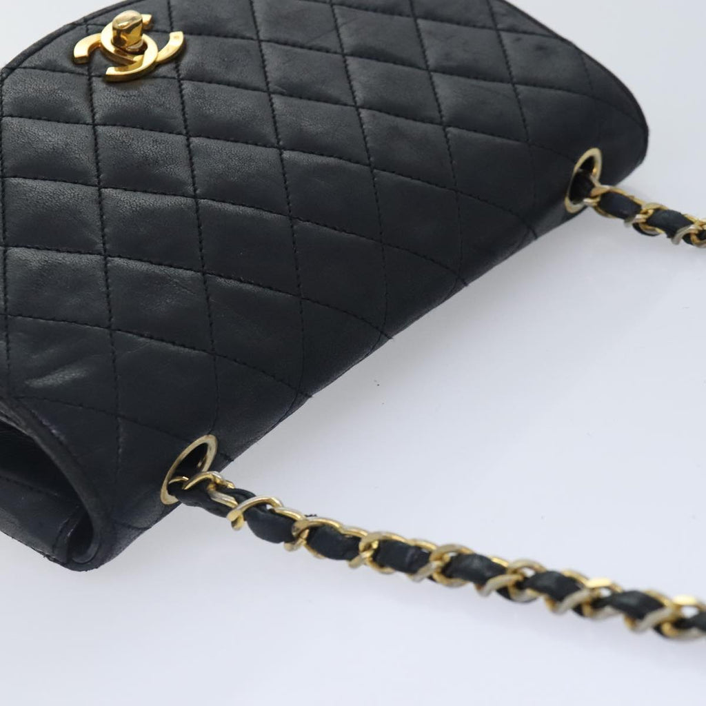 CHANEL Matelasse Turn Lock Chain Bag Lamb Skin Black Gold CC yk14979