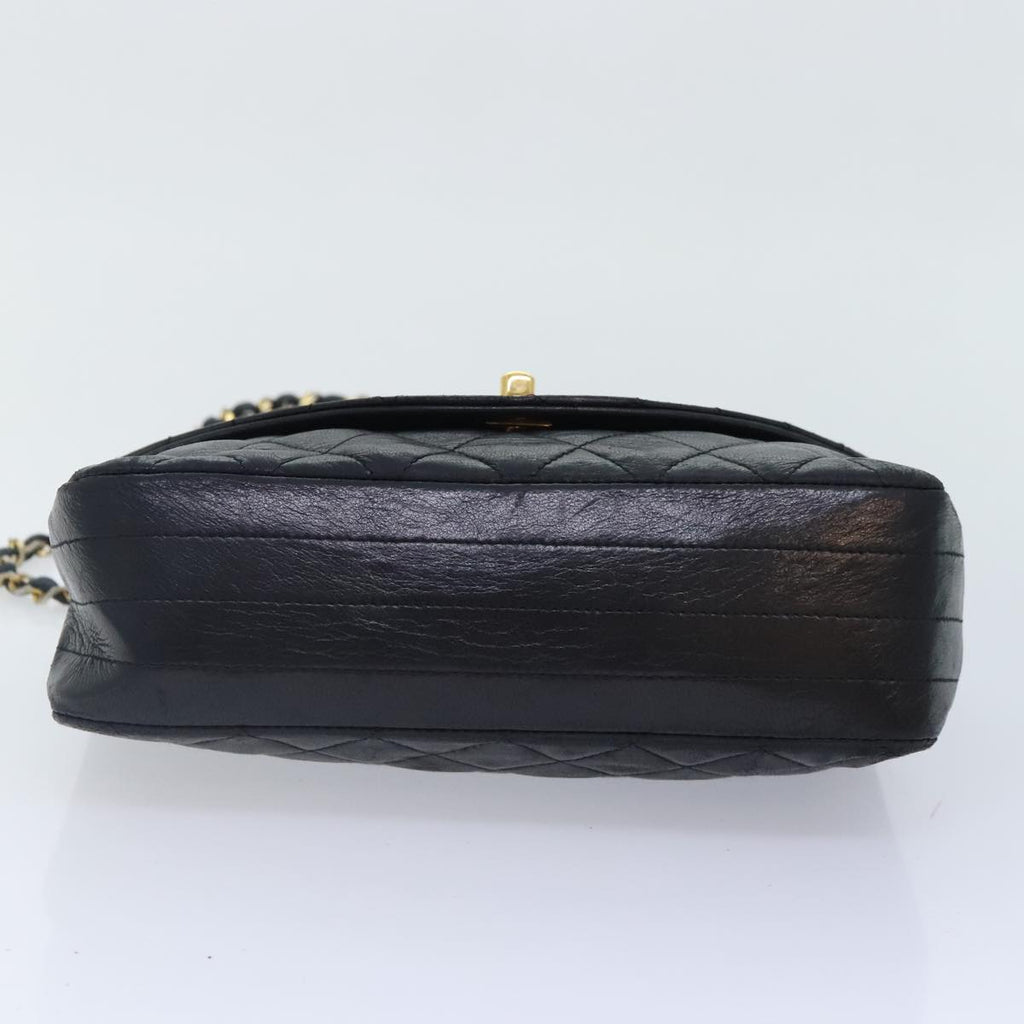 CHANEL Matelasse Turn Lock Chain Bag Lamb Skin Black Gold CC yk14979