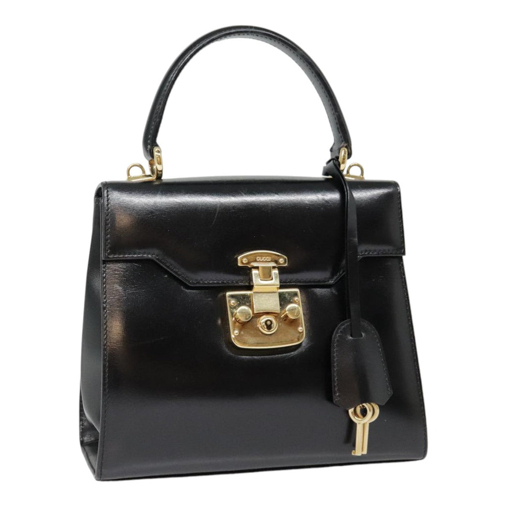 GUCCI Ready Lock Hand Bag Leather Black Gold 000 926 0211 yk14986