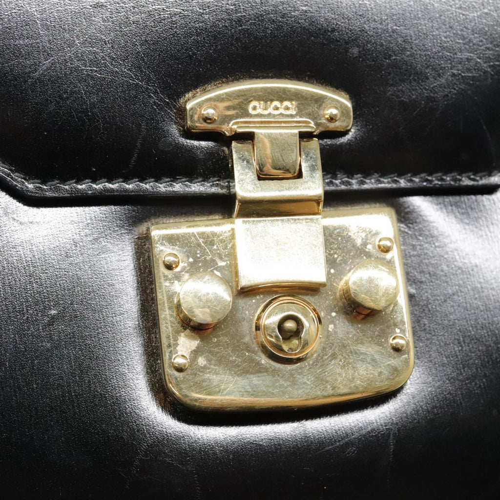 GUCCI Ready Lock Hand Bag Leather Black Gold 000 926 0211 yk14986