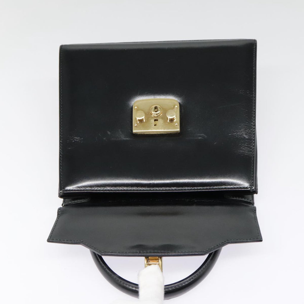 GUCCI Ready Lock Hand Bag Leather Black Gold 000 926 0211 yk14986