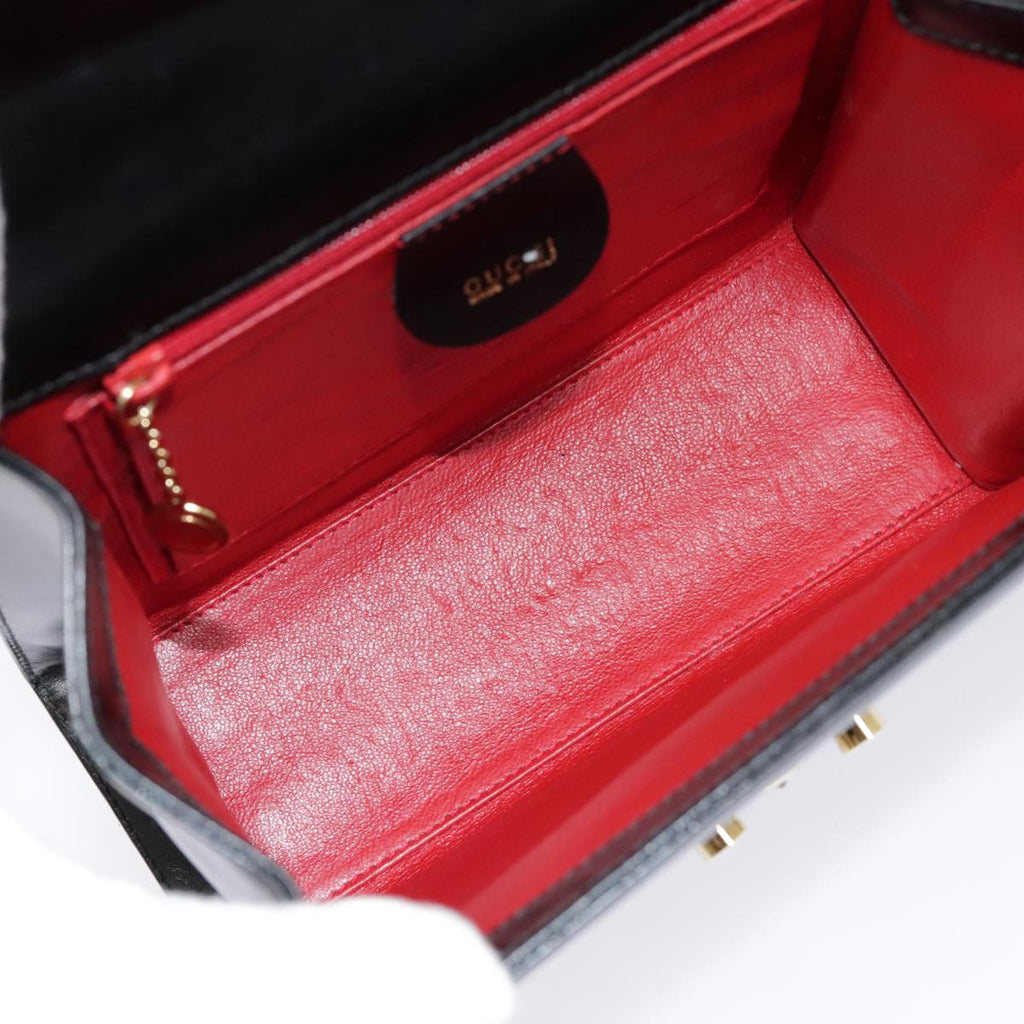 GUCCI Ready Lock Hand Bag Leather Black Gold 000 926 0211 yk14986