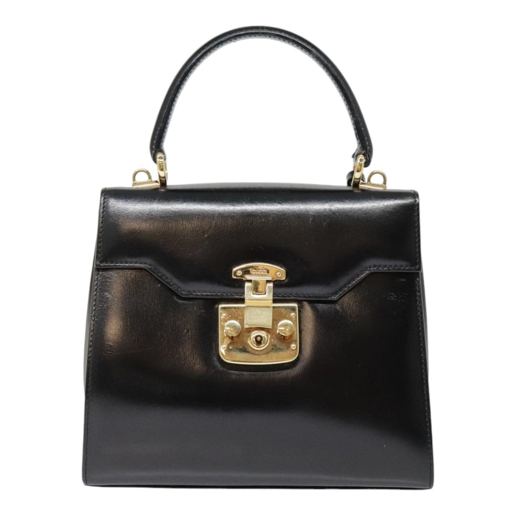 GUCCI Ready Lock Hand Bag Leather Black Gold 000 926 0211 yk14986