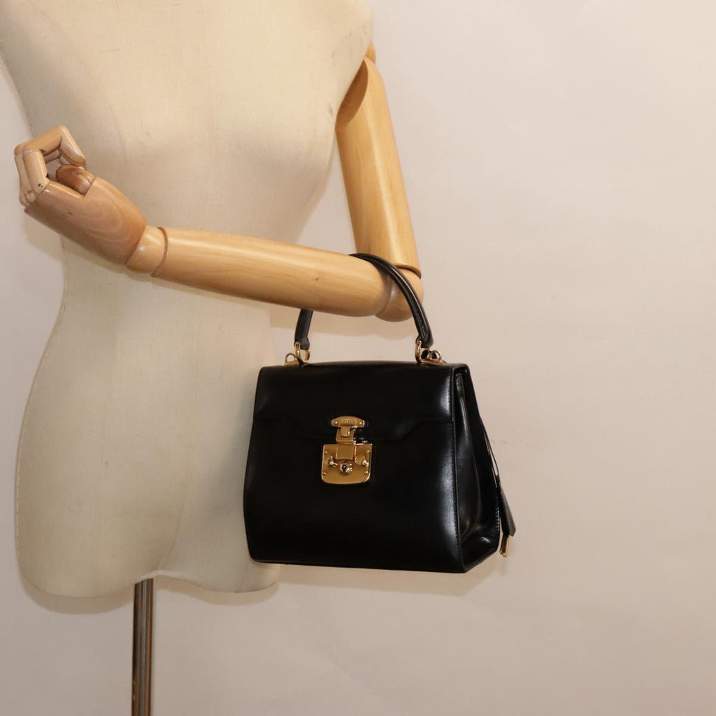 GUCCI Ready Lock Hand Bag Leather Black Gold 000 926 0211 yk14986