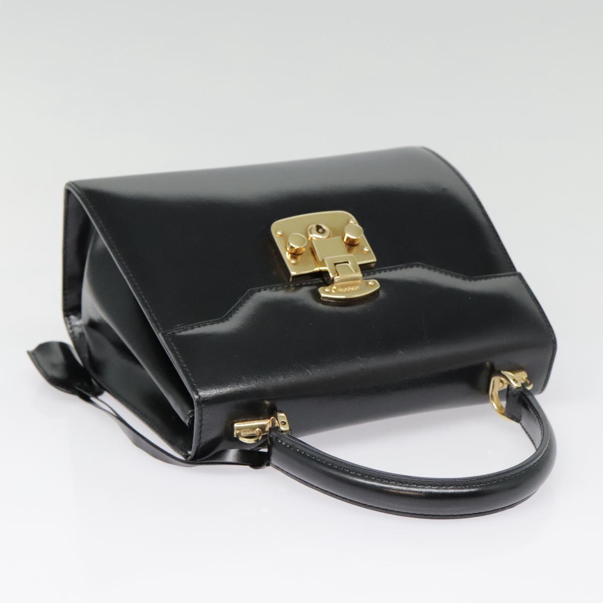 GUCCI Ready Lock Hand Bag Leather Black Gold 000 926 0211 yk14986