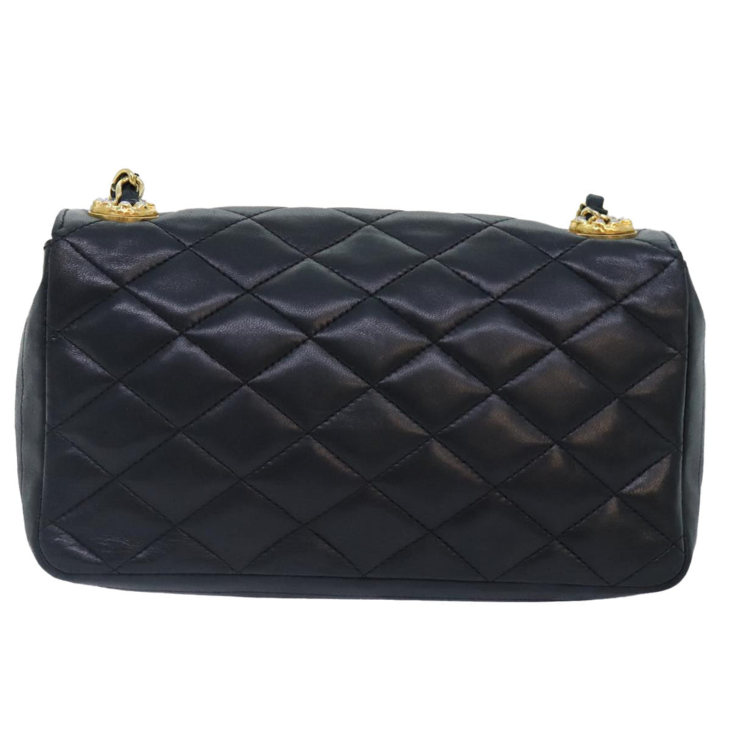 CHANEL Matelasse COCO Mark Chain Stone Bag Lamb Skin Black CC yk15007A