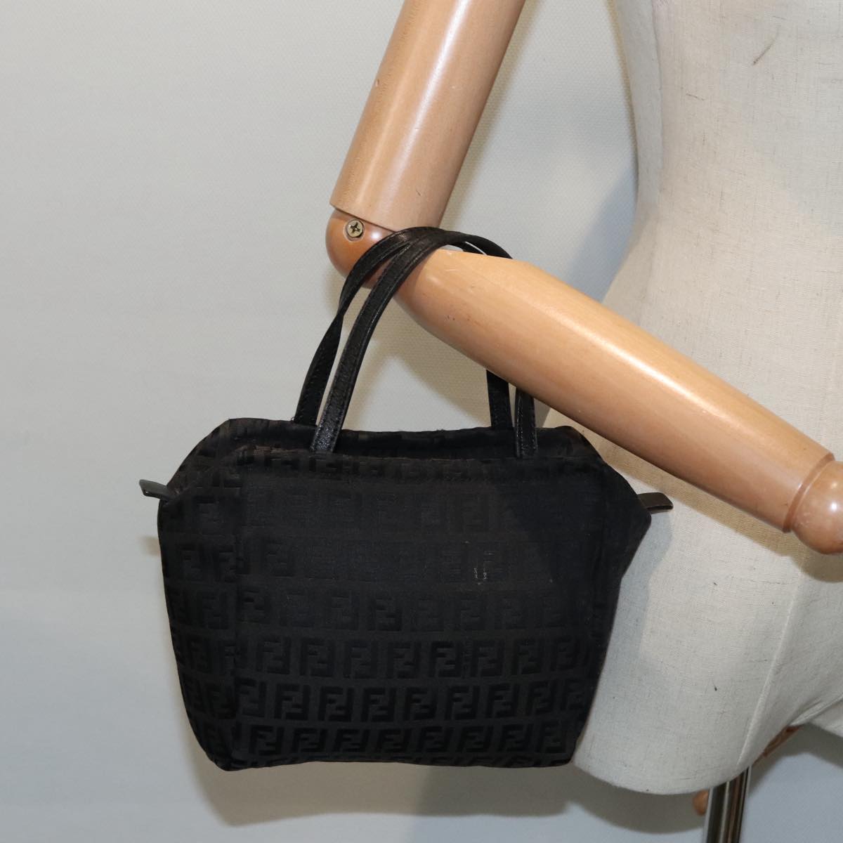 FENDI Zucchino Canvas Hand Bag Silver Black yk15013