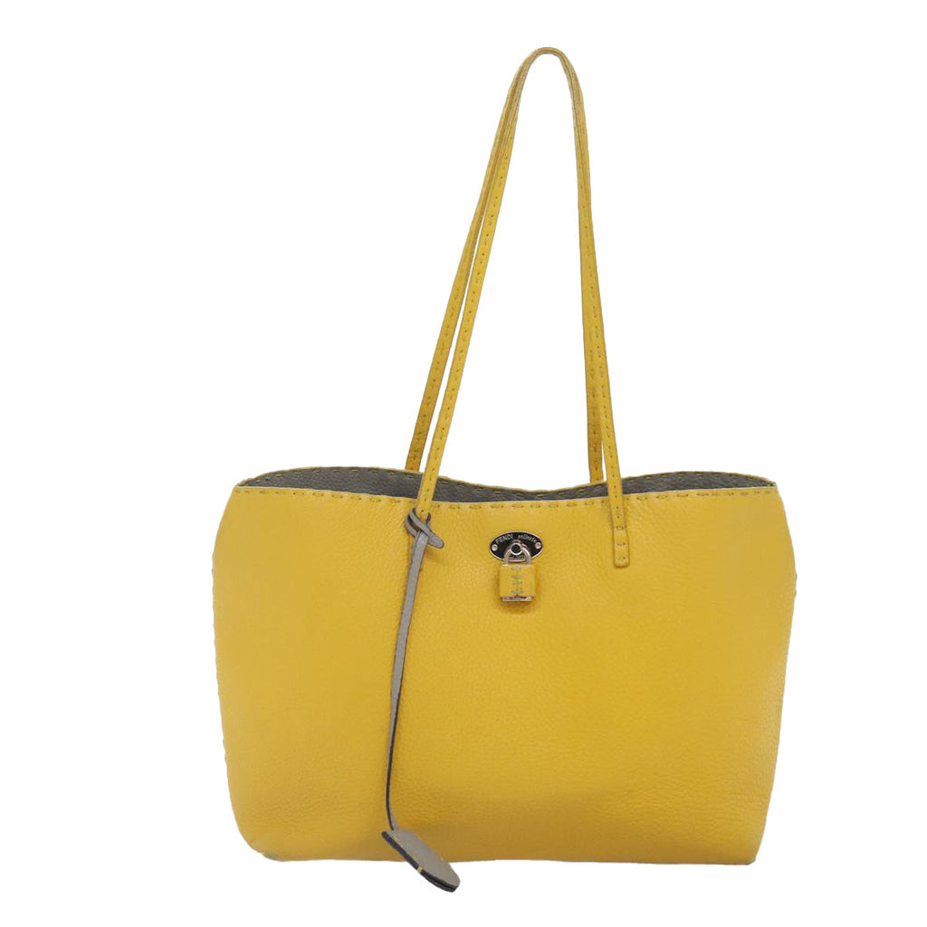 FENDI Celeria Tote Bag Leather Yellow Silver yk15014