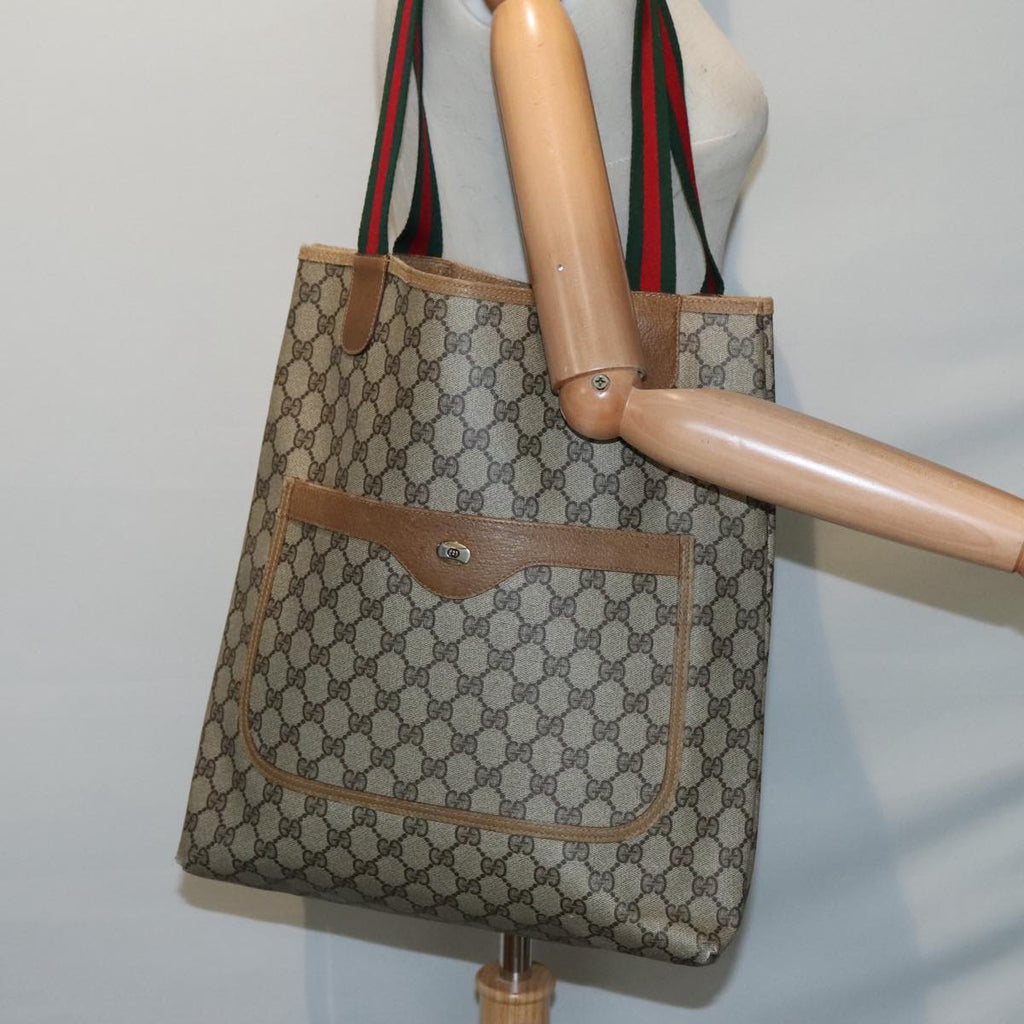 GUCCI GG Supreme Web Sherry Line Tote Bag PVC Beige Red 39 02 003 yk15019
