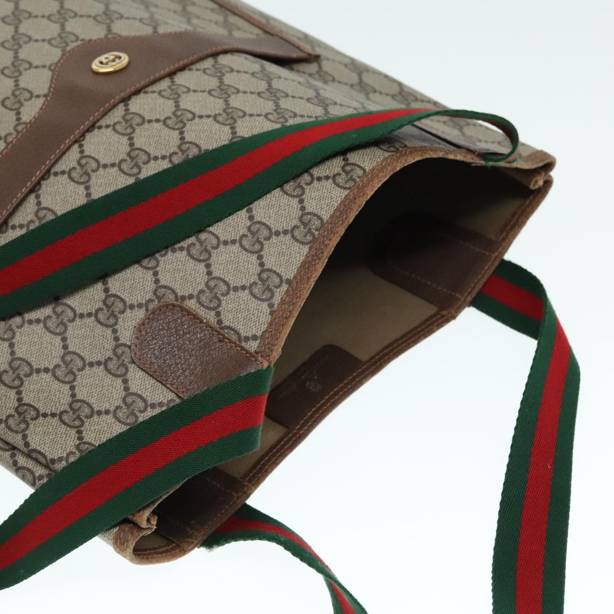 GUCCI GG Supreme Web Sherry Line Tote Bag PVC Beige Red 89 02 003 yk15020