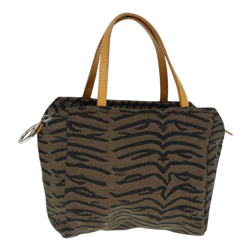 FENDI Hand Bag Canvas Brown Silver yk15027