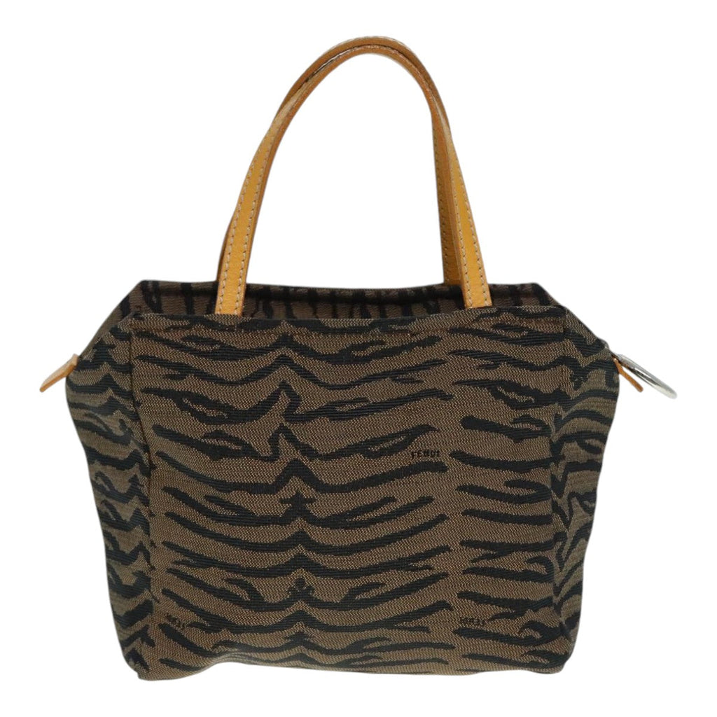 FENDI Hand Bag Canvas Brown Silver yk15027