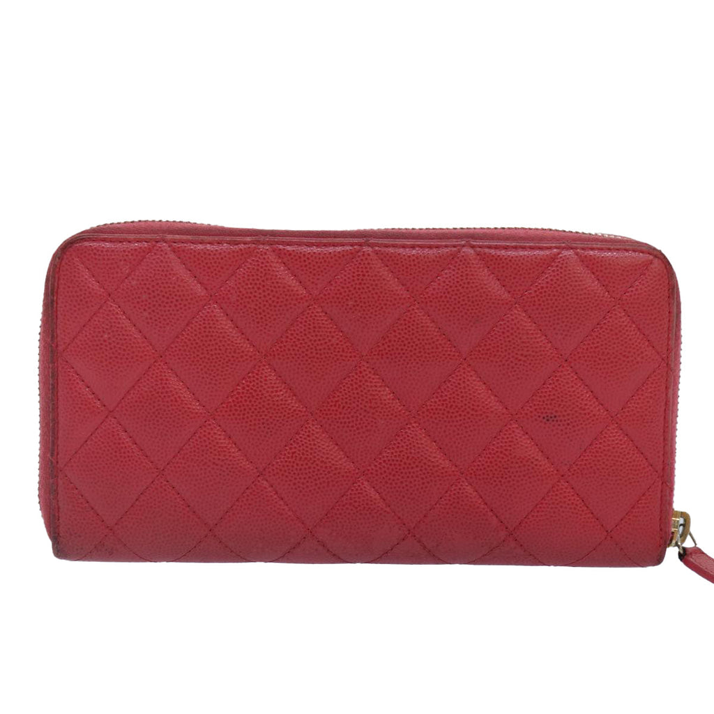 CHANEL Matelasse Long Wallet Caviar Skin Pink Gold CC yk15041