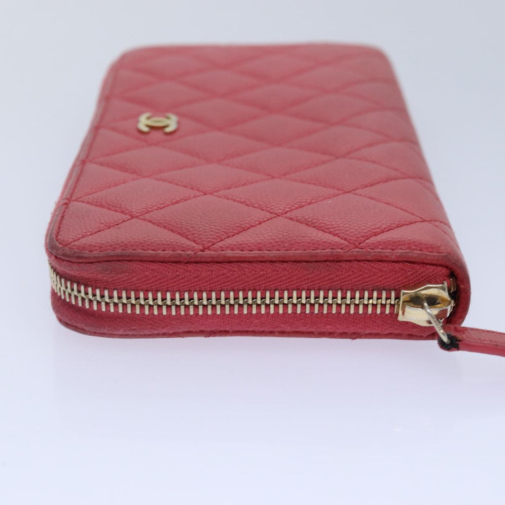 CHANEL Matelasse Long Wallet Caviar Skin Pink Gold CC yk15041