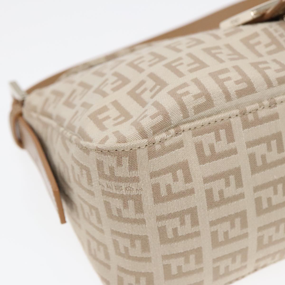 FENDI Zucchino Canvas Mamma Baguette Shoulder Bag Beige Gold yk15046A