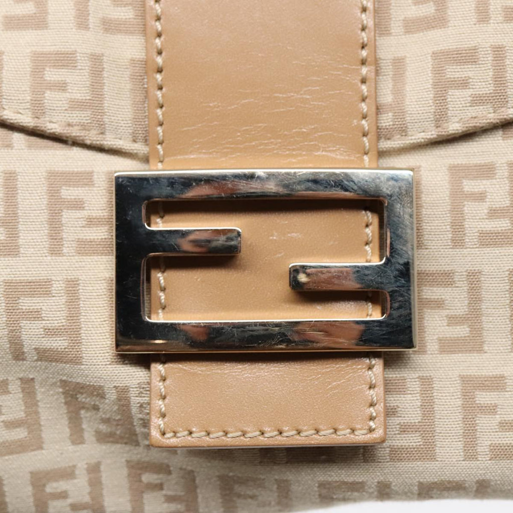 FENDI Zucchino Canvas Mamma Baguette Shoulder Bag Beige Gold yk15046A